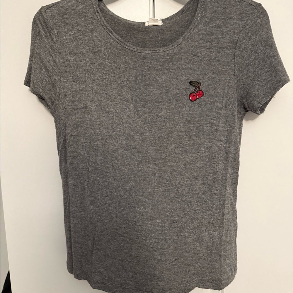 Gray Cherry Embroidered Women's Top